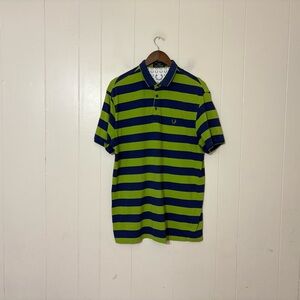 Fred Perry Striped Polo Shirt XXXL Green Blue Short Sleeve Laurel Logo